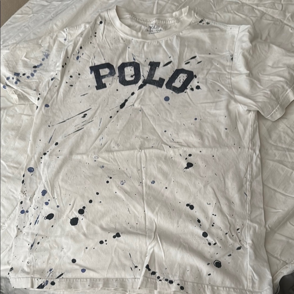 Ralph Lauren White and Black Splatter Tee
